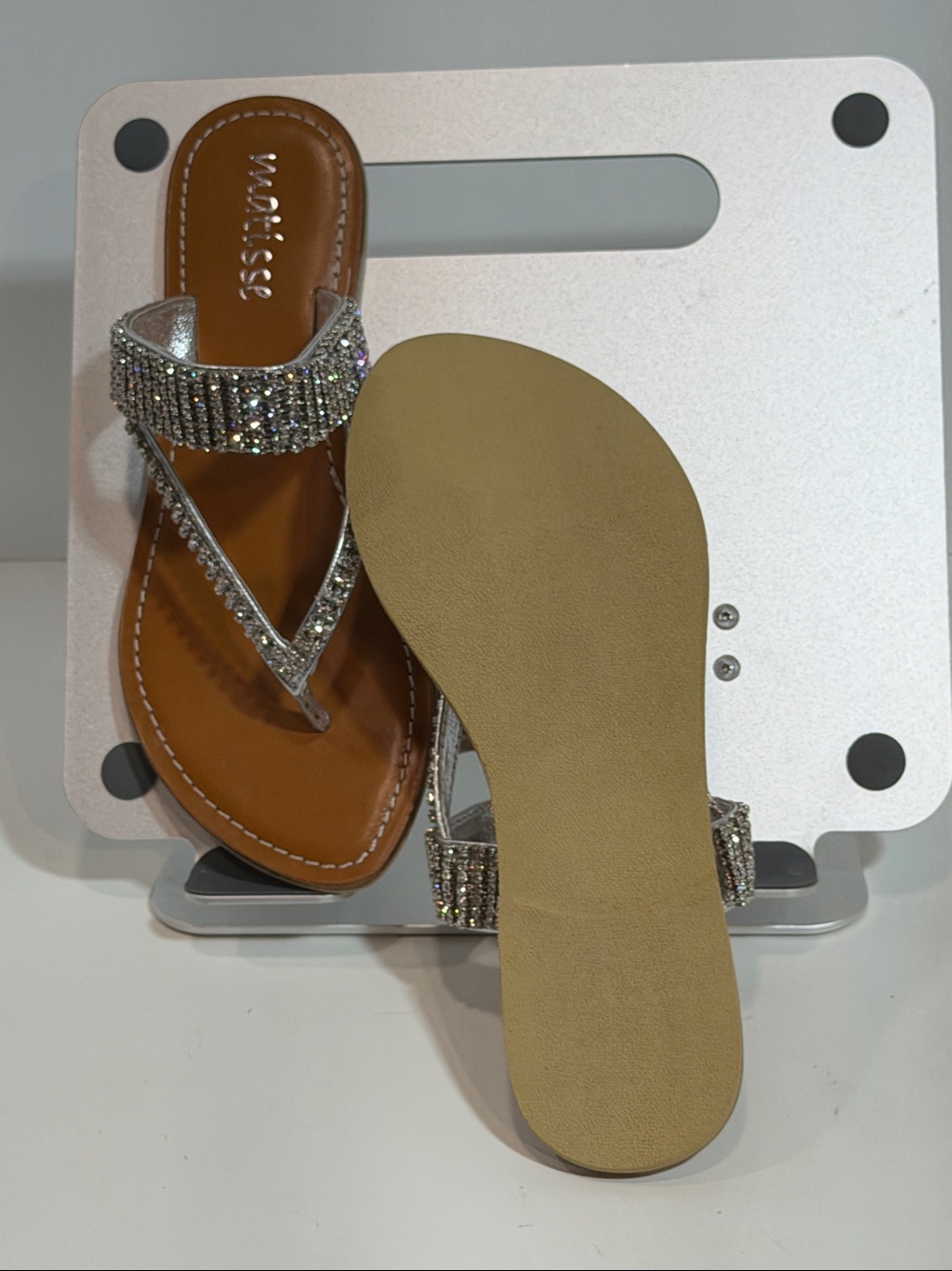 Matisse Bliss Silver Rhinestone Thong Sandals Nib Sparkle Crystal Flat Slide — image 2 of 7